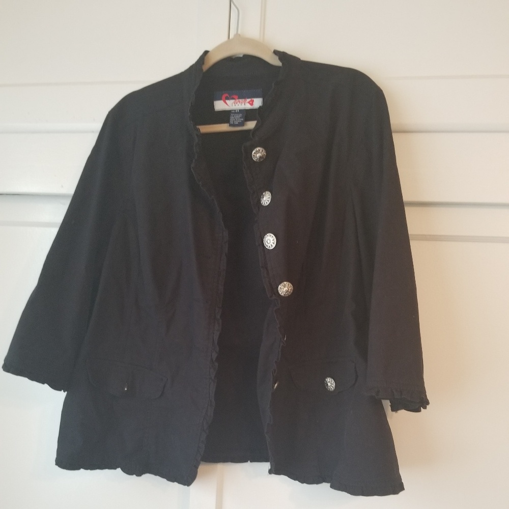 black jacket/blazer with silver buttons